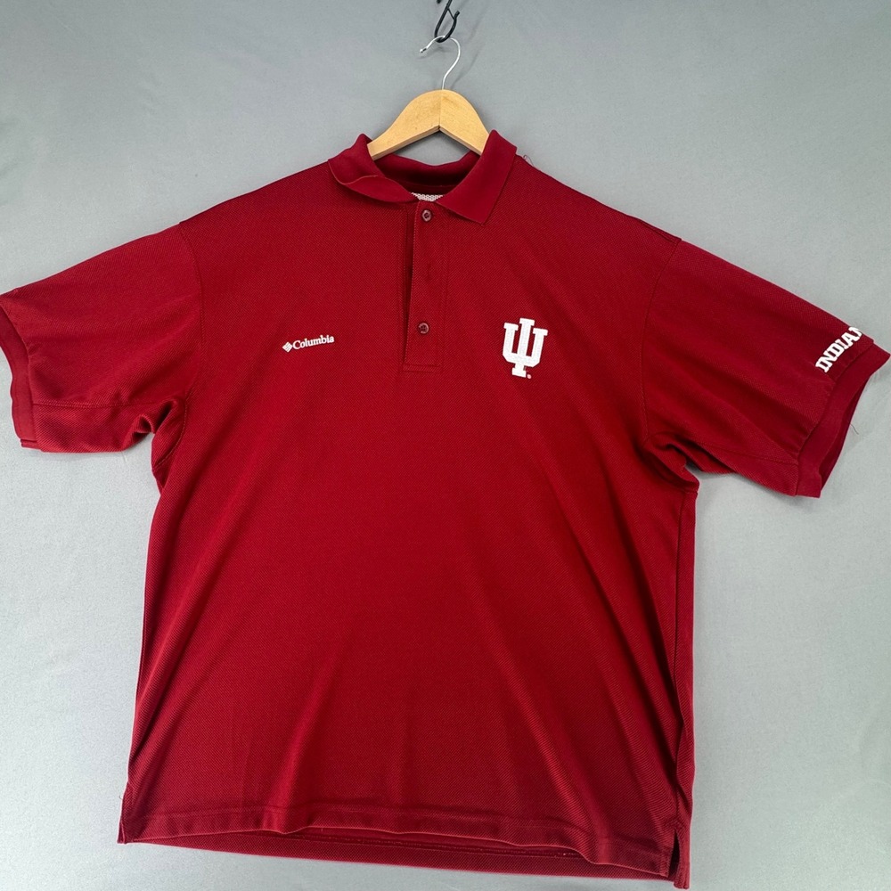 Columbia PFG Indiana University Hoosiers Polo Shirt Mens Large Red Mesh Vented